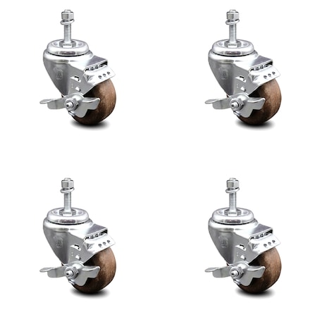 Service Caster 3 Inch High Temp Glass Filled Nylon 3/8 Inch Threaded Stem Caster Set with Brake SCC-TS20S314-GFNSHT-TLB-381615-4